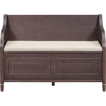 Rustic Style Solid wood Entryway Multifunctional Storage Bench with Safety Hinge (Espresso + Beige)