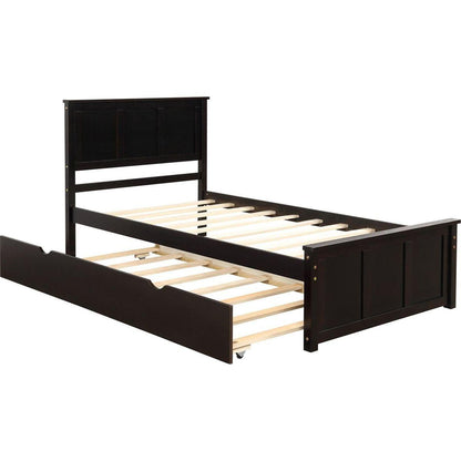 Platform Bed with Twin Size Trundle, Twin Size Frame, Espresso