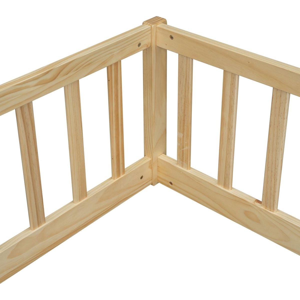 Double Twin Floor Bed with Fence, Guardrails, without door, Natural