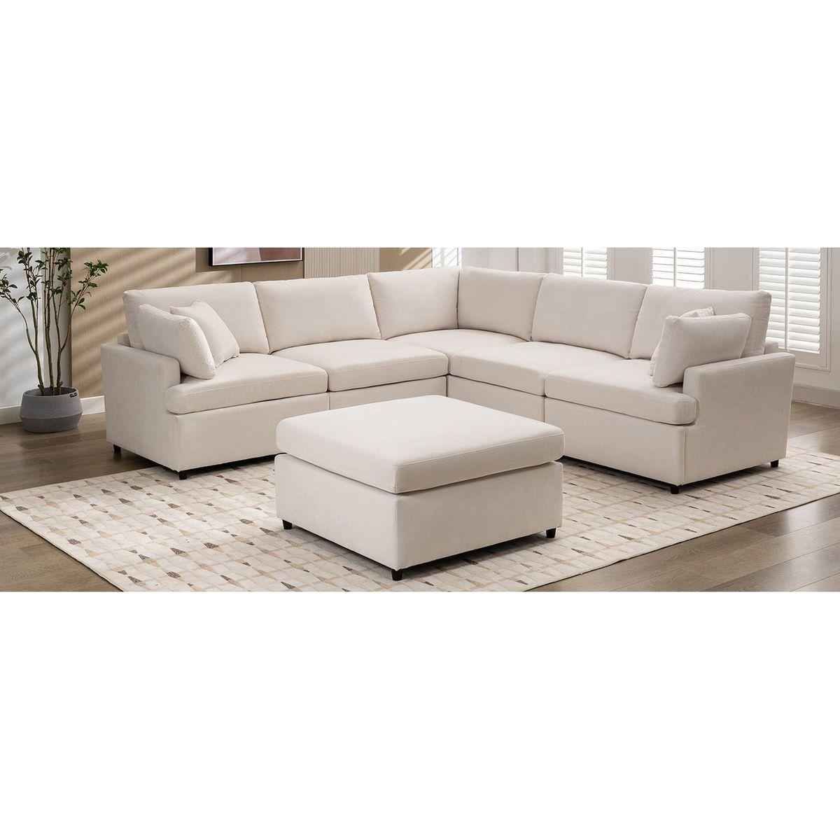 Modern Large U-Shape Sectional Sofa, with Removable Ottomans for Living Room (6-Seater)