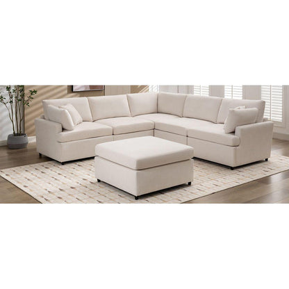 Modern Large U-Shape Sectional Sofa, with Removable Ottomans for Living Room (6-Seater)