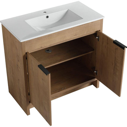 36" Freestanding Bathroom Vanity with White Ceramic Sink & 2 Soft-Close Cabinet Doors ((KD-PACKING),BVB02436IMO-F-