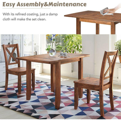 3-Piece Wood Drop Leaf Breakfast Nook Dining Table Set with 2 X-back Chairs for Small Places, Brown