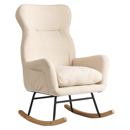 Modern Rocking Chair with High Backrest,Teddy Material Comfort Arm Rocker, Lounge Armchair for Living Room