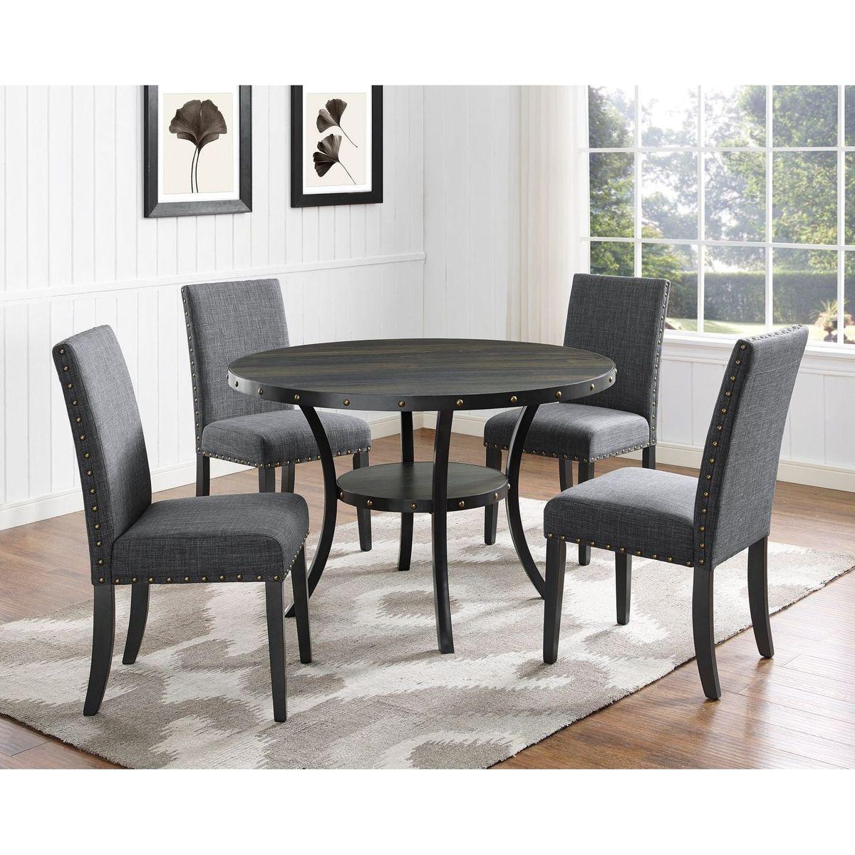 Biony Fabric Dining Chairs with Nailhead Trim, Set of 2, Gray