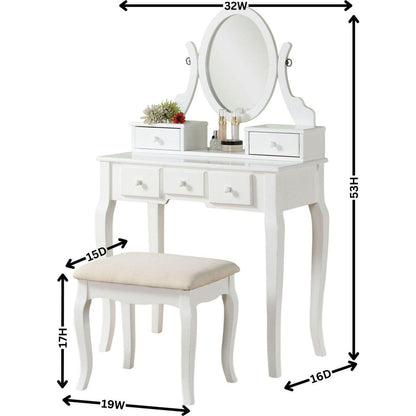 Ashley Wood Make-Up Vanity Table and Stool Set, White