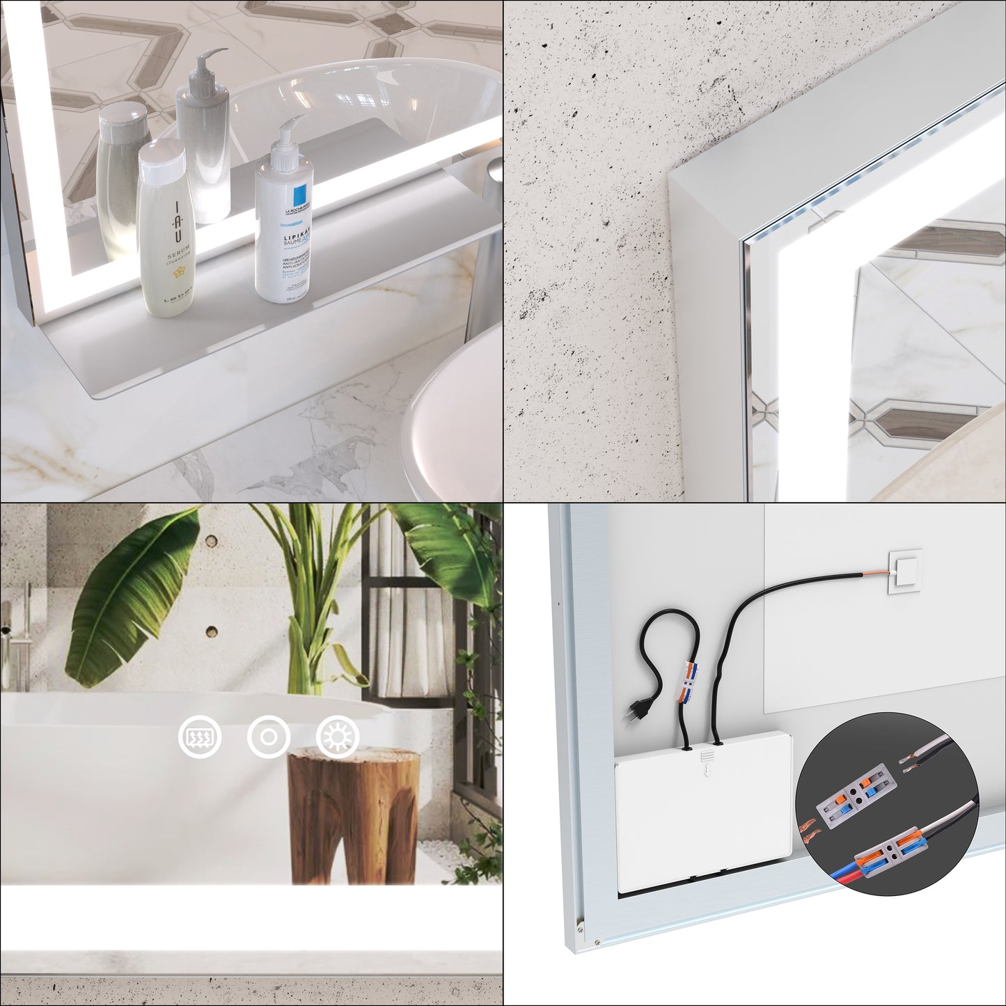 32x40 inch LED Bathroom Vanity Mirror Wall Mounted Adjustable White/Warm/Natural Lights Anti-Fog Touch Switch with Memory Modern Smart Large Bathroom Mirrors