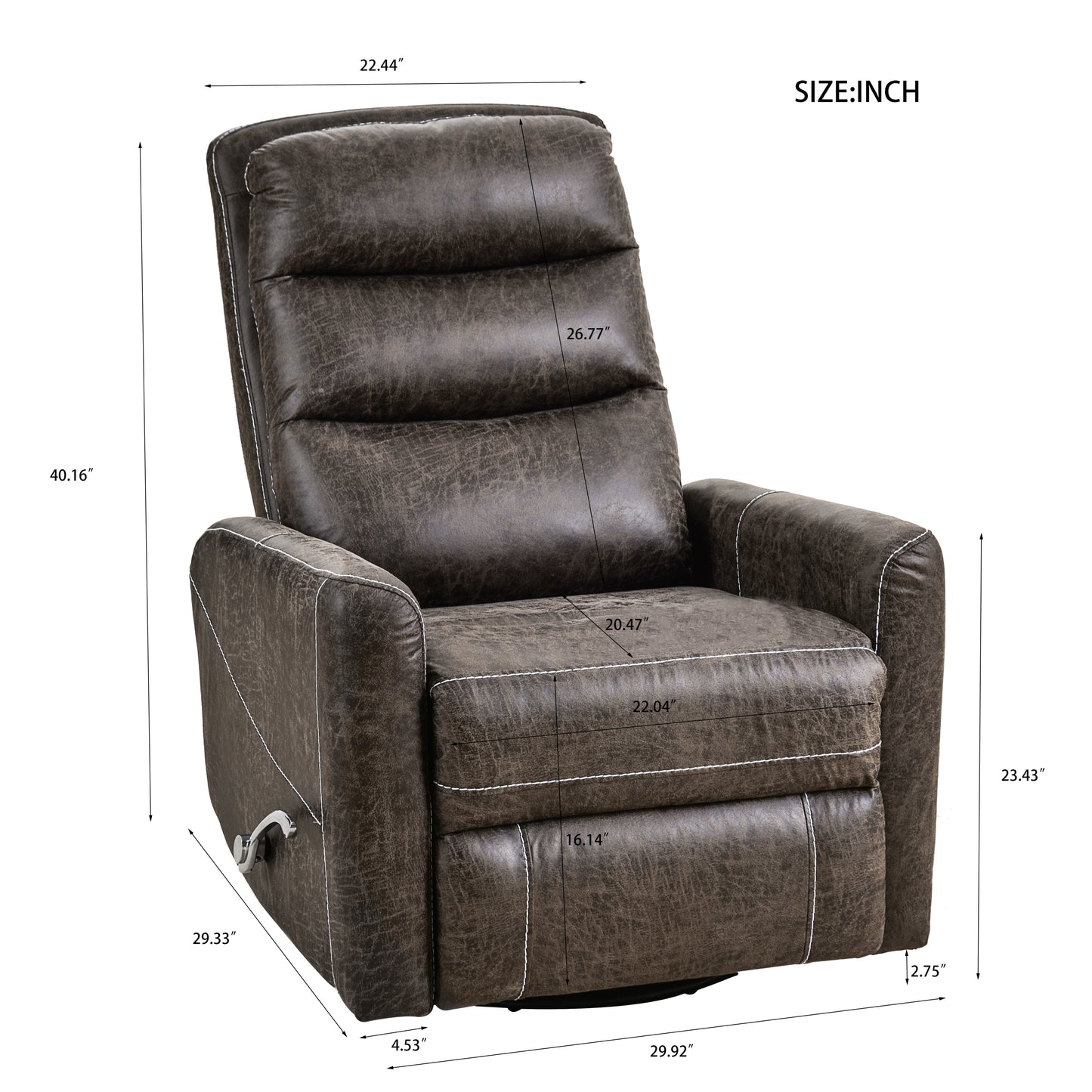 Swivel Glider Rocker Recliner Chair for Nursery,Manual Swivel Rocking Recliner,Mordern Home Theater Seating Soft Reclining Chairs for Living Room,Brown