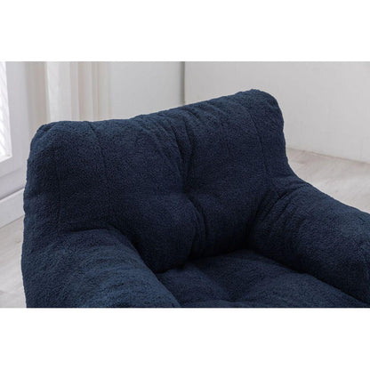 Soft Tufted Foam Bean Bag Chair With Teddy Fabric Dark Blue