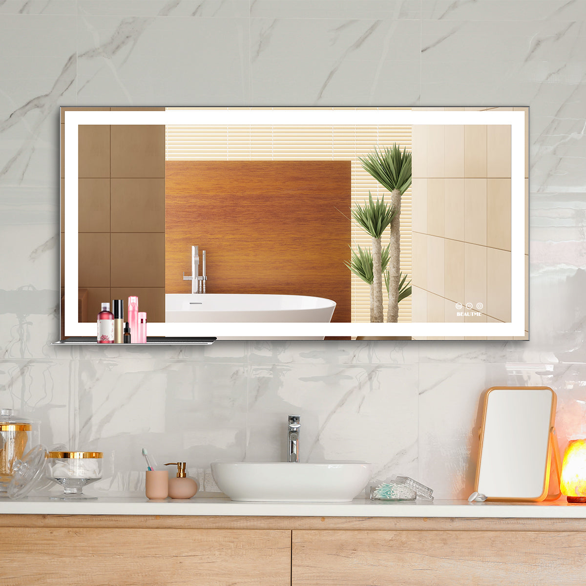 48x24 inch LED Bathroom Vanity Mirror Wall Mounted Adjustable White/Warm/Natural Lights Anti-Fog Touch Switch with Memory Modern Smart Large Bathroom Mirrors