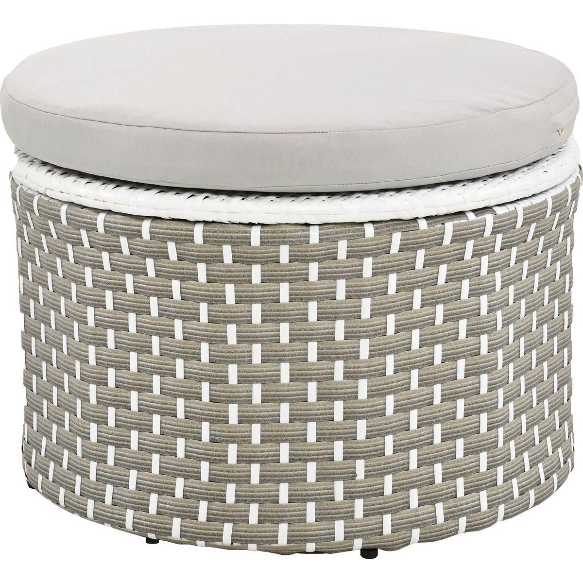 Patio Furniture Round Outdoor Sectional Sofa Set Rattan Daybed Two-Tone Weave Sunbed with Retractable Canopy, Separate Seating and Removable Cushion, Gray