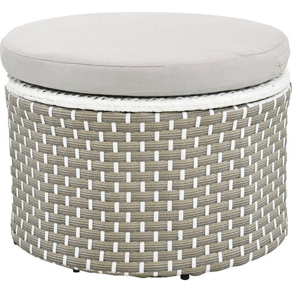 Patio Furniture Round Outdoor Sectional Sofa Set Rattan Daybed Two-Tone Weave Sunbed with Retractable Canopy, Separate Seating and Removable Cushion, Gray