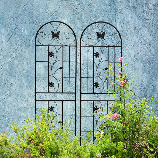 2 Pack Metal Garden Trellis 71' x 19.7' Rustproof Trellis for Climbing Plants Outdoor Flower Support Black