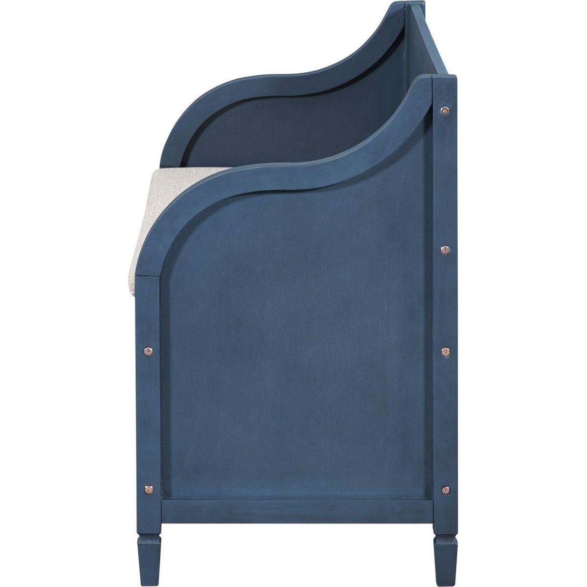 Rustic Style Solid wood Entryway Multifunctional Storage Bench with Safety Hinge (Antique Navy+ Beige)