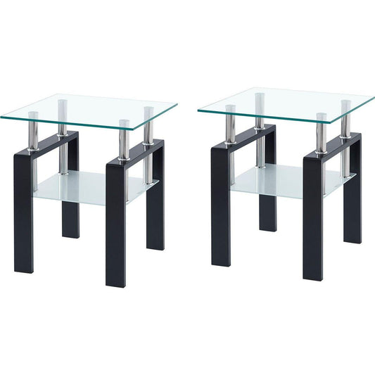 2-Piece Clear Tempered Glass Small Table, End Table for Living Room, Sofa Table