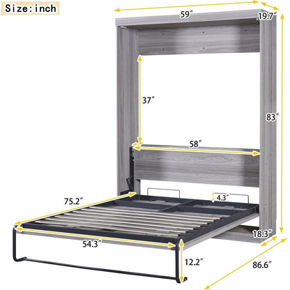 Full Size Murphy Bed, can be Folded into a Cabinet, Gray