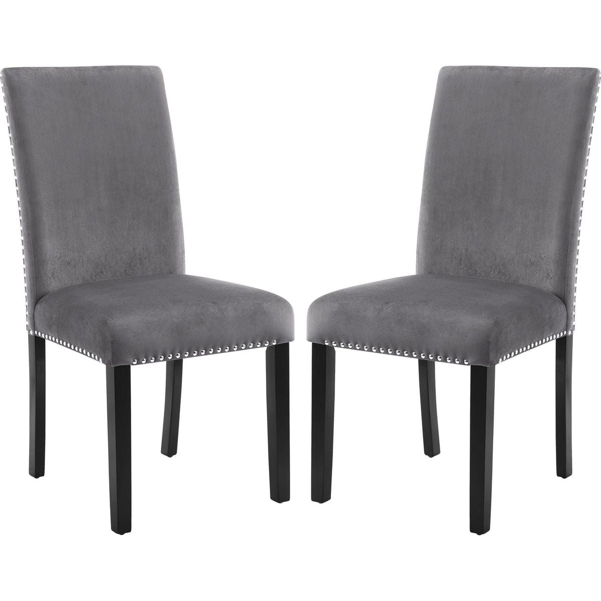 Cobre Contemporary Velvet Dining Chair with Nailhead Trim, Set of 2, Gray