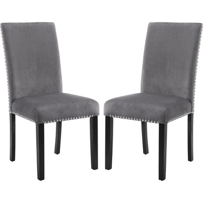 Cobre Contemporary Velvet Dining Chair with Nailhead Trim, Set of 2, Gray