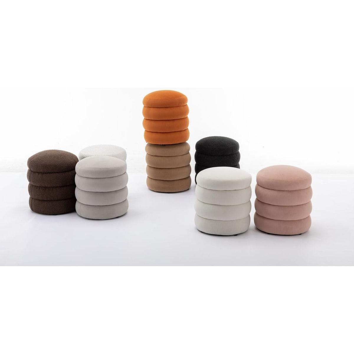 Soft Boucle Round Ottoman Footrest Stool,Black