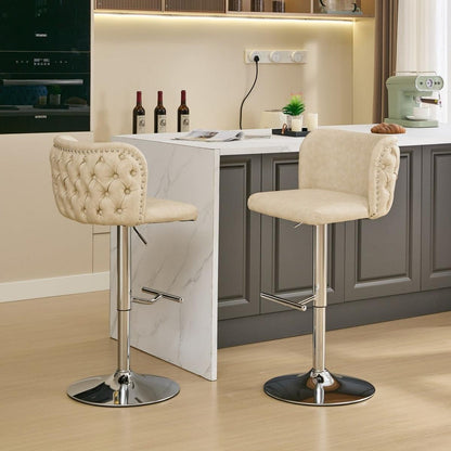 Swivel Barstools Adjusatble Seat Height With Chrome Base, Modern PU Upholstered Bar Stools with the whole Back Tufted, for Home Pub and Kitchen Island,Beige, Set of 2