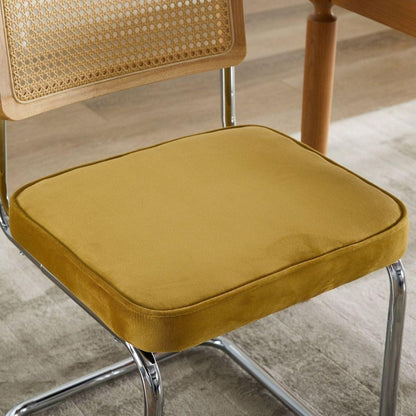 Mid Century Modern Dining Chairs Set of 2, Velvet Accent Chairs with Natural Cane Back & Stainless Chrome Base, Famous Breuer Designed Chairs, Upholstered Rattan Kitchen Chairs,Golden