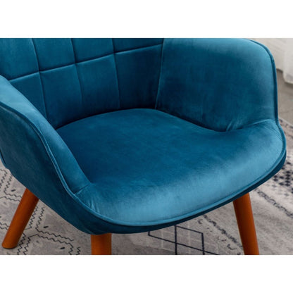 Leiria Contemporary Silky Velvet Tufted Accent Chair with Ottoman, Blue