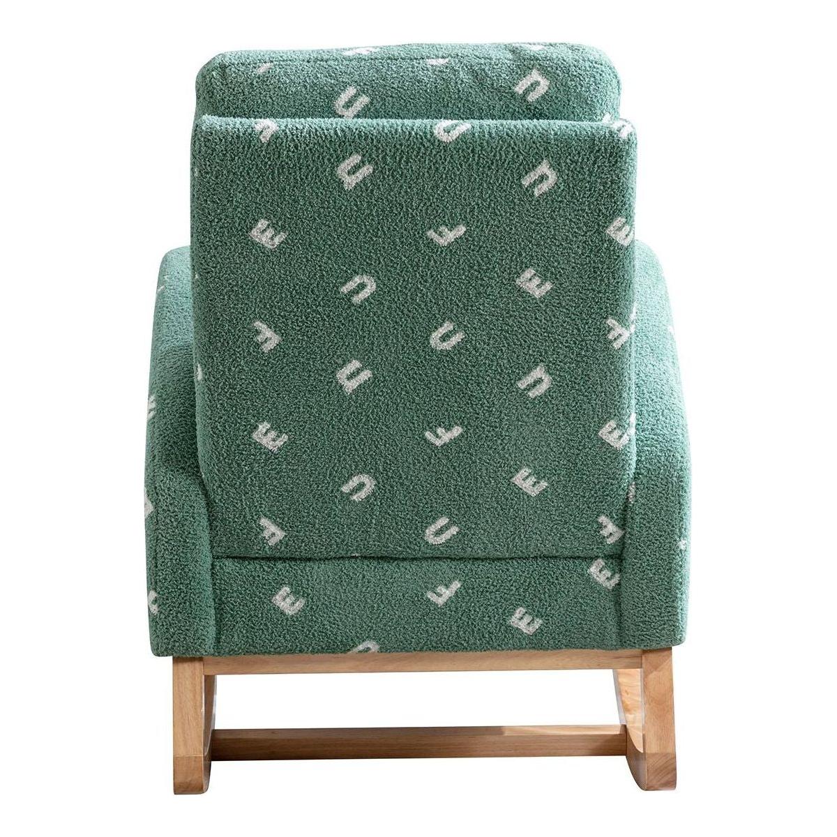 26.8"W Modern Rocking Chair for Nursery, Mid Century Accent Rocker Armchair With Side Pocket, Upholstered High Back Wooden Rocking Chair for Living Room Baby Kids Room Bedroom, Green Boucle