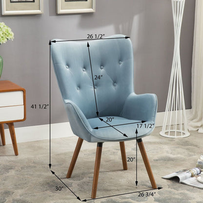 Doarnin Contemporary Silky Velvet Tufted Button Back Accent Chair, Blue