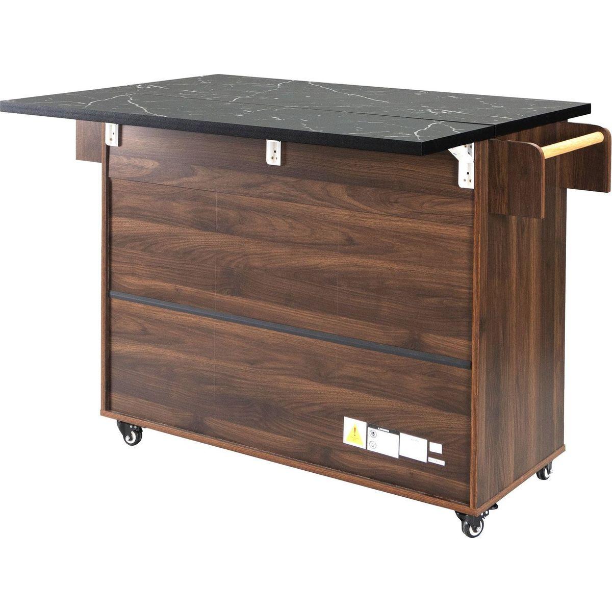 Kitchen Island with Trash Can Storage Cabinet, Kitchen Cart with Drop Leaf, Spice Rack, Towel Rack and Drawer, Rolling Kitchen Island on Wheels with Adjustable Shelf, Walnut Brown
