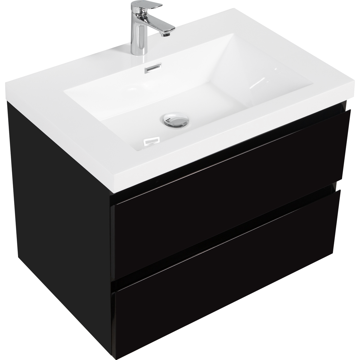 30" Floating Bathroom Vanity with Sink, Modern Wall-Mounted Bathroom Storage Vanity Cabinet with Resin Top Basin and Soft Close Drawers, Glossy Black