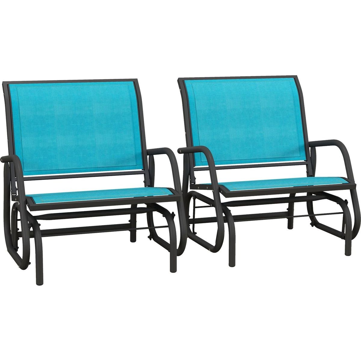 Porch Glider Set of 2, Metal Frame Swing Glider Chairs with Breathable Mesh Fabric, Curved Armrests and Steel Frame for Garden, Poolside, Backyard, Balcony, Blue