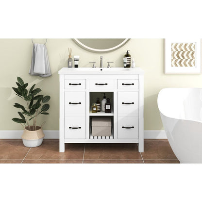 36"Bathroom Vanity with Undermount Sink,Modern Bathroom Storage Cabinet with 2 Drawers and 2 Cabinets,Solid Wood Frame Bathroom Cabinet