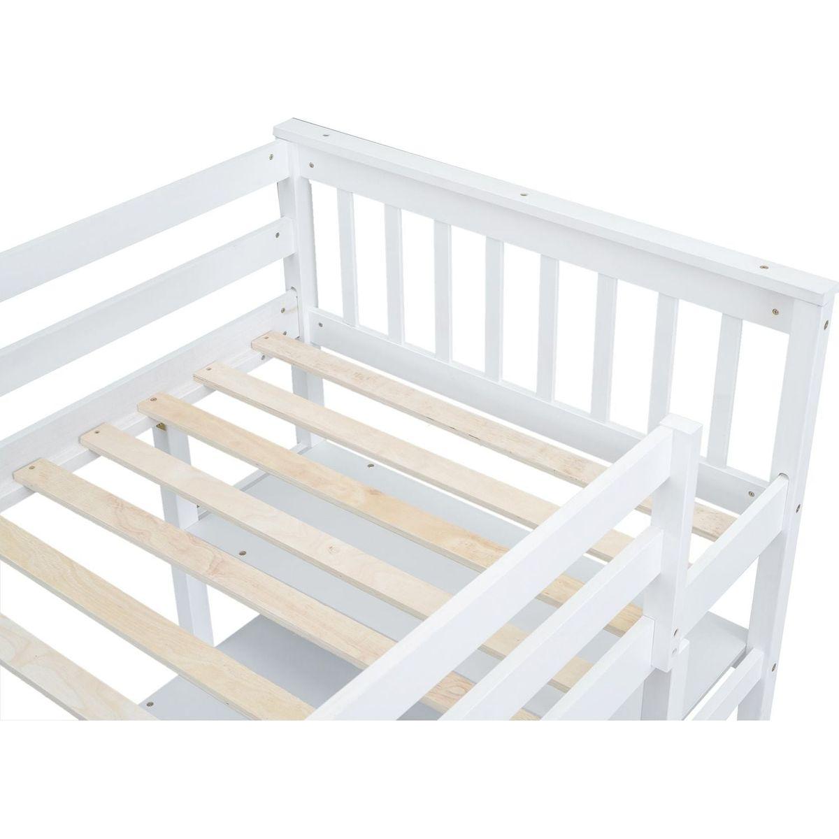 Twin Size Loft Bed with Storage Shelves and Under-bed Desk, White