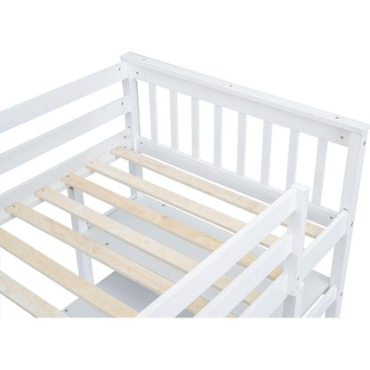 Twin Size Loft Bed with Storage Shelves and Under-bed Desk, White