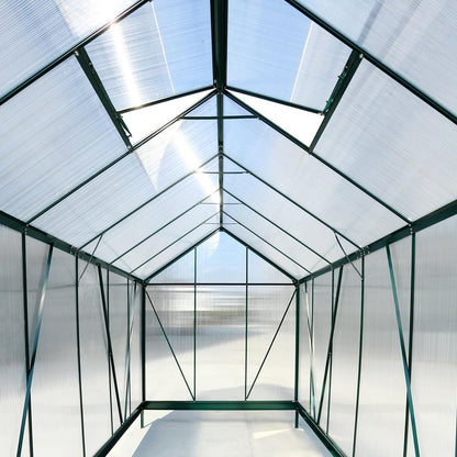 6.3'x12.2'x7' Polycarbonate Greenhouse, Heavy Duty Outdoor Aluminum Walk-in Green House Kit with Rain Gutter, Vent and Door for Backyard Garden, color green