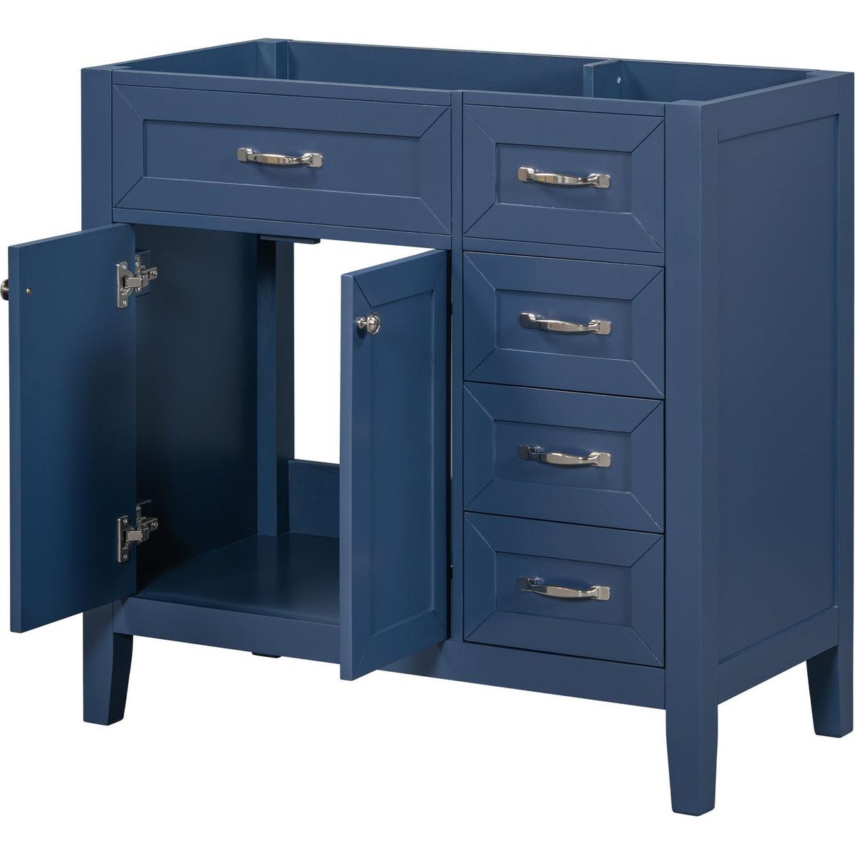 36" Bathroom Vanity without Sink, Cabinet Base Only, Bathroom Cabinet with Drawers, Solid Frame and MDF Board, Blue