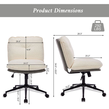 Oversize Seat Cirss Cross Chair with Wheels, Elegant Design Computer Chair, Adjustable Height 360 Rolling Swivel Home Office Chair for Small Space, Dressing Room, Living Room (GRAY+WHITE)