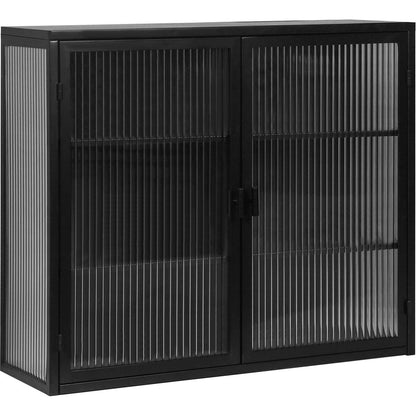 27.56"Glass Doors Modern Two-door Wall Cabinet with Featuring Three-tier Storage for Entryway Living Room Bathroom Dining Room,Black