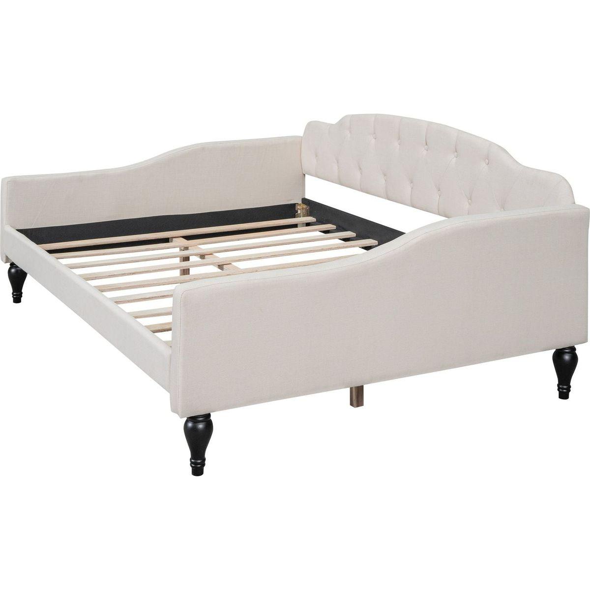 Full Size Upholstered Tufted Daybed, Beige