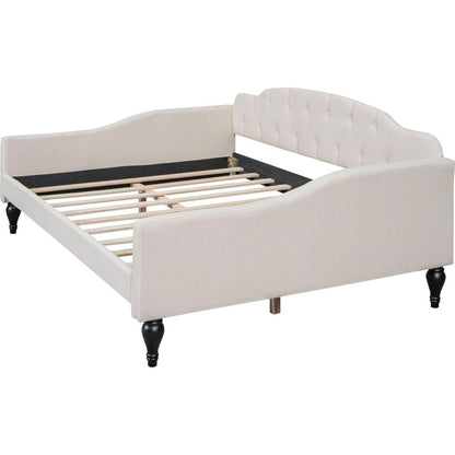 Full Size Upholstered Tufted Daybed, Beige