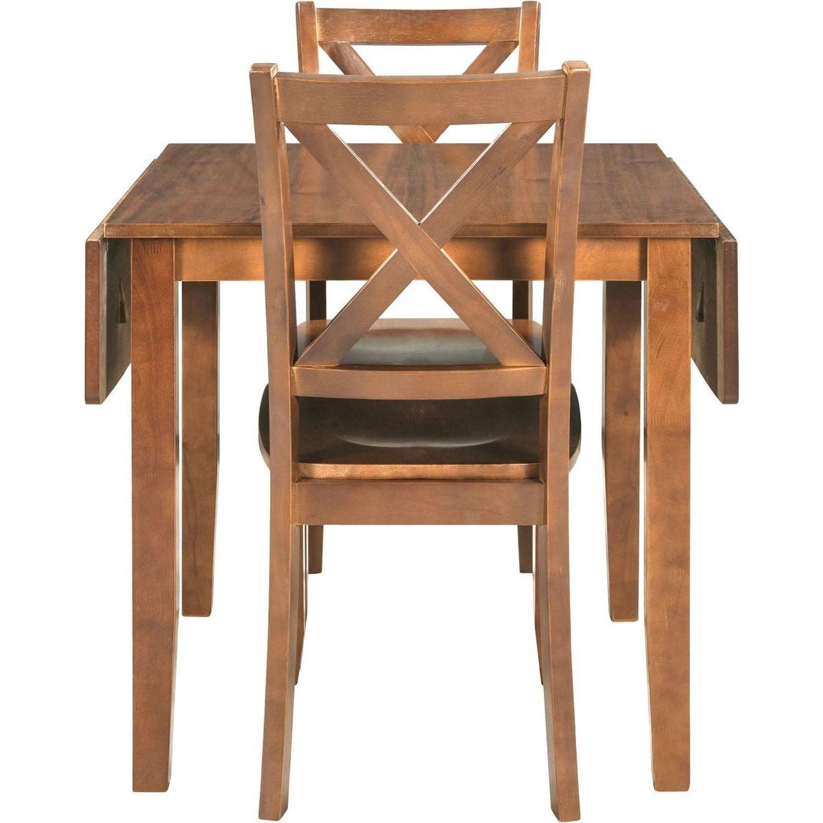 3-Piece Wood Drop Leaf Breakfast Nook Dining Table Set with 2 X-back Chairs for Small Places, Brown