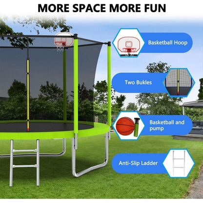 10FT Trampoline for Kids, Basketball Hoop and Ladder, Outdoor Kids Trampoline with Safety Enclosure,Fast Assembly for Backyard Fun,ASTM Approved