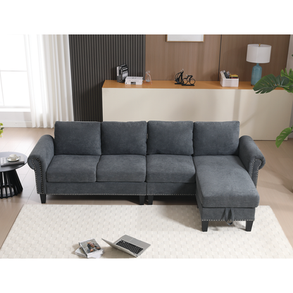 Convertible Sectional Sofa with Storage,L-shaped sofa,Four-seater sofa,Modern Linen Fabric Sectional Couches for Living Room,Gray