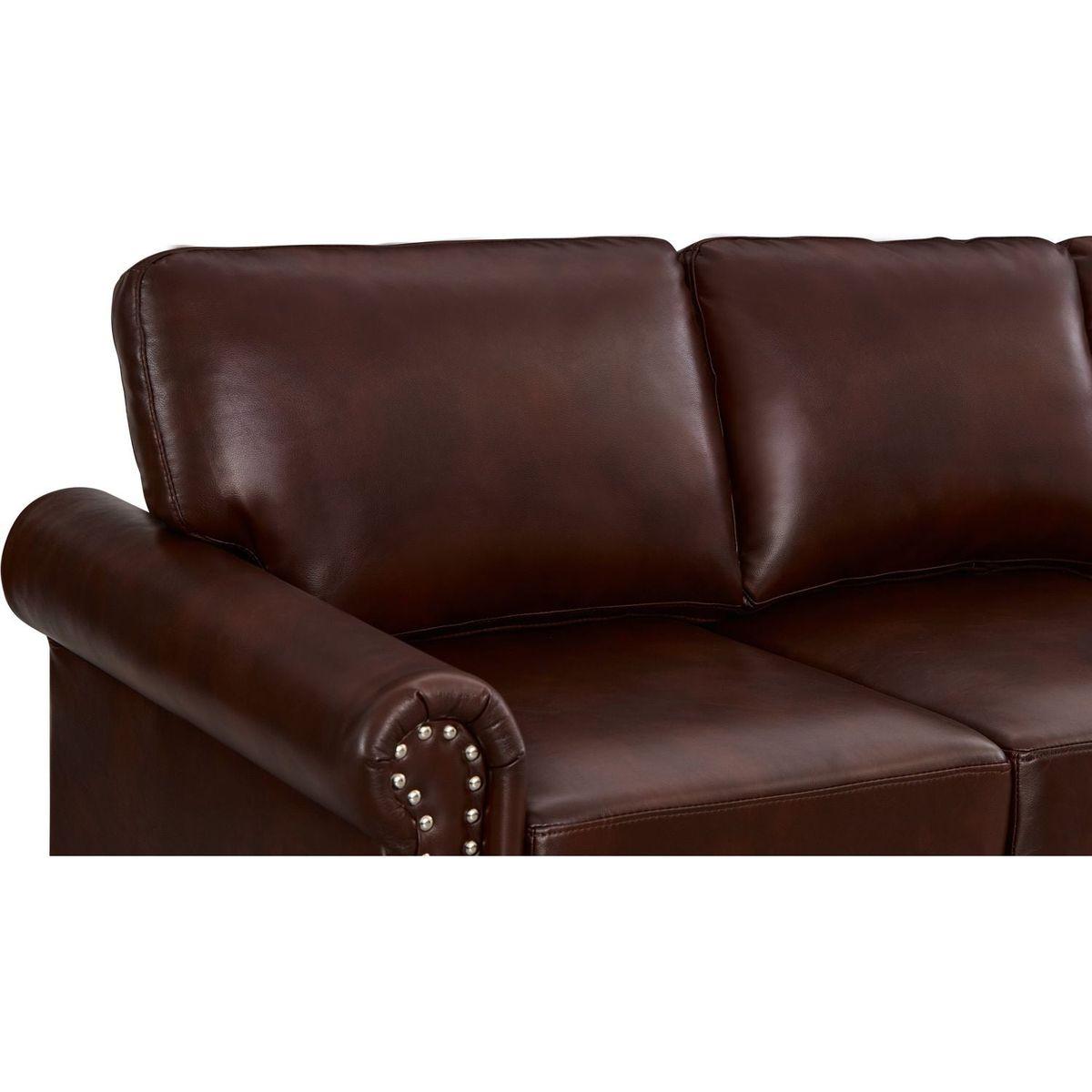 Classic Living Room Nails Sofa Burgundy Faux Leather