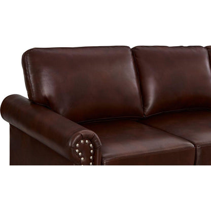 Classic Living Room Nails Sofa Burgundy Faux Leather