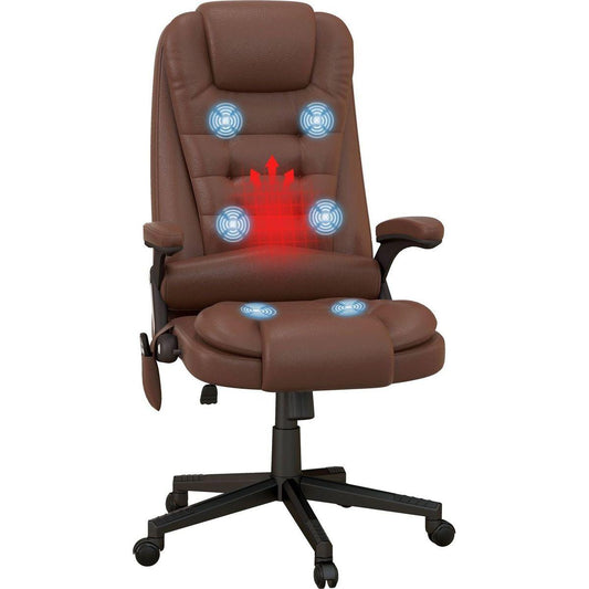 High Back Vibration Massage Office Chair with 6 Vibration Points, Heated Reclining PU Leather Computer Chair with Armrest and Remote, Brown