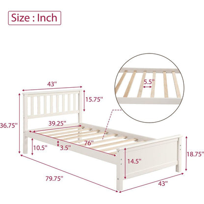 Twin Size Wood Platform Bed with Headboard,Footboard and Wood Slat Support, White