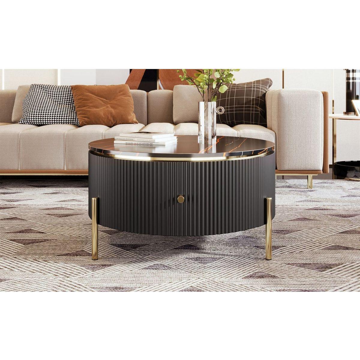 Modern Round Coffee Table with 2 large Drawers Storage Accent Table(31.5")