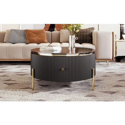Modern Round Coffee Table with 2 large Drawers Storage Accent Table(31.5")