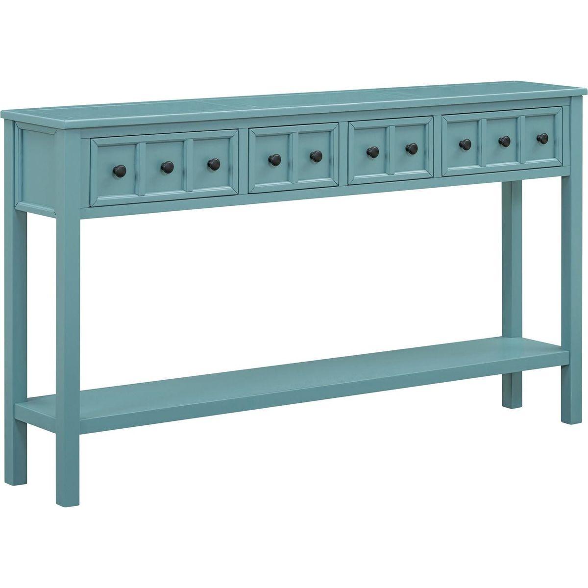 Rustic Entryway Console Table, 60" Long Sofa Table with two Different Size Drawers and Bottom Shelf for Storage (Turquoise Green)